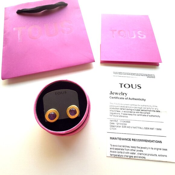 3642 TOUS EARRINGS GOLD AND AMETHYST JEWELRY - Picture 1 of 4